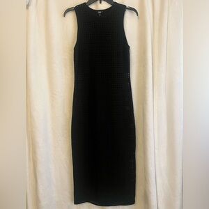 Express Black Crochet High Neck Sleeveless Midi Dress